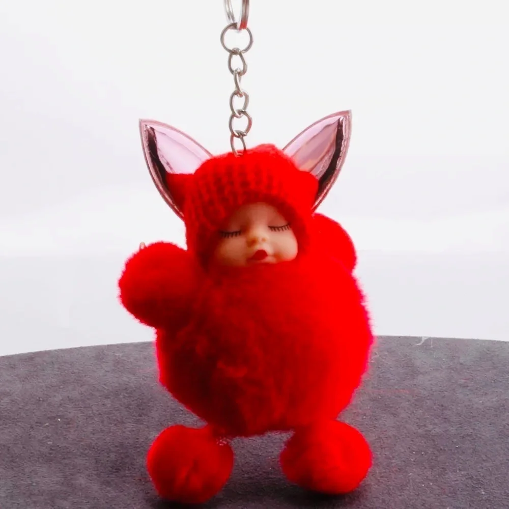 SLEEPY BABY WITH FAIRY WINGS SMALL POMPON IN RED  KEYCHAIN‎ CHARM